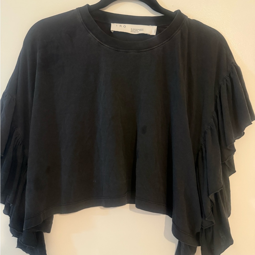 IRO Black Flutter Sleeve Crop Top